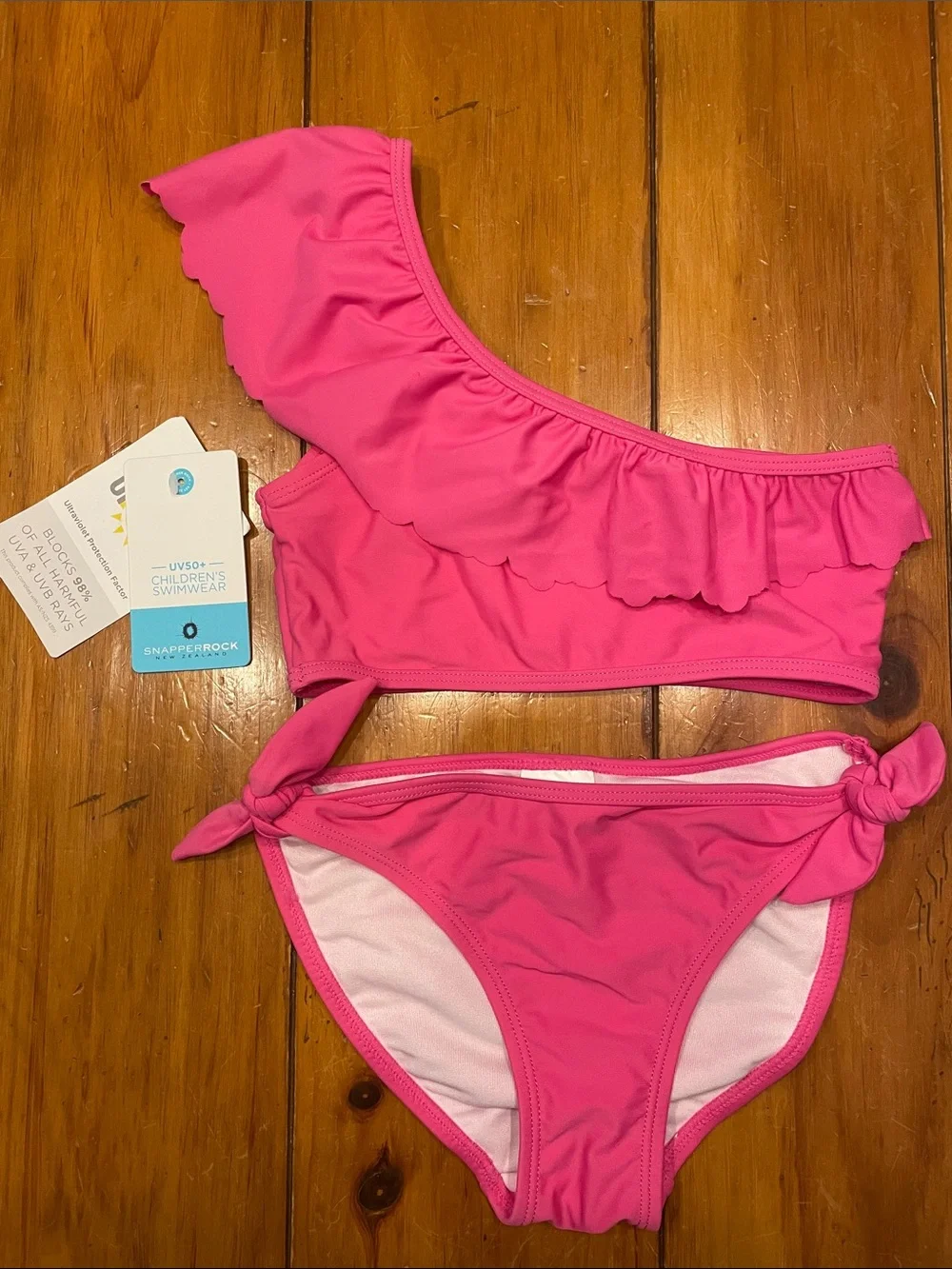 Snapper Rock Girls One-Shoulder Ruffle Bikini - Bright Pink